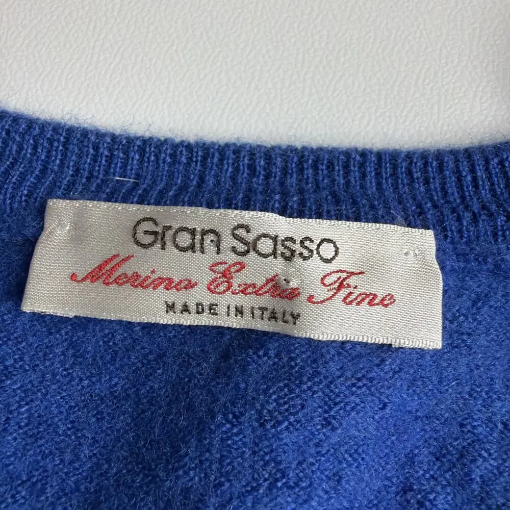 Vintage Gran Sasso V Neck Sweater Royal Blue Mens Small Fine Merino Wool Luxury